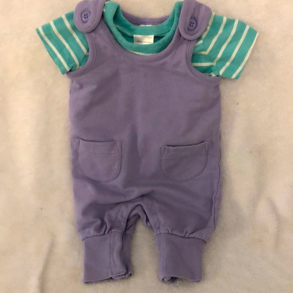 Hanna Andersson Baby Girl Cotton Soft Overalls & Knit Teal Shirt Size 60 0-3M - Picture 3 of 10